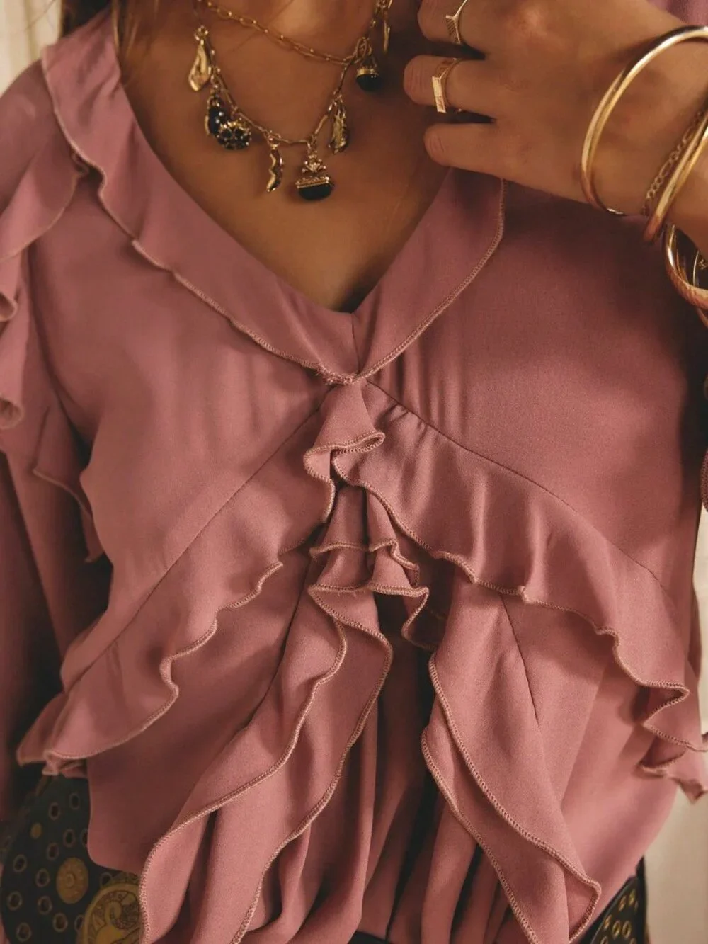 Dusty Pink Boho Beauty Women's Ruffled detailed Maxi Dress - Picture 6 of 11